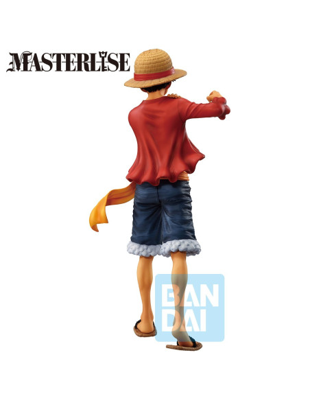 Vue de dos de la figurine, montrant les détails de sa veste et de ses muscles.