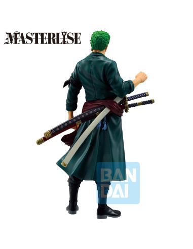 Figurine de Roronoa Zoro vue de dos, mettant en avant ses cicatrices et sa tenue.