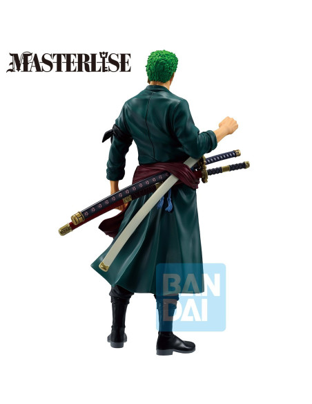Figurine de Roronoa Zoro vue de dos, mettant en avant ses cicatrices et sa tenue.