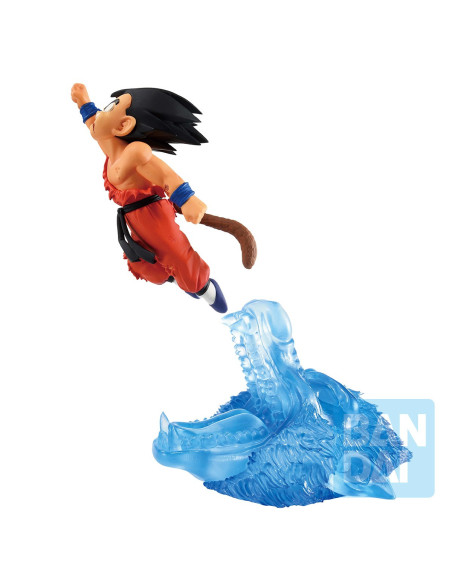 Profil de la figurine Son Goku, soulignant l'expression de son visage et les plis de son uniforme