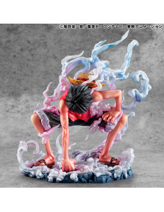 Figurine Monkey D. Luffy Gear 2 P.O.P. de face, montrant la pose d'action