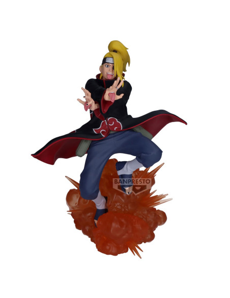 Figurine Deidara de face sur fond blanc , permettant de voir l'explosion qui sert de socle