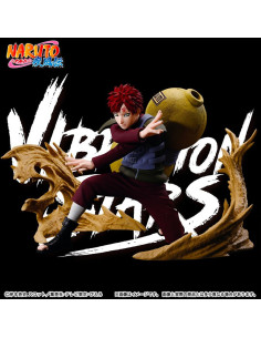 Figurine de Gaara Vibration Stars Plus de face, en posture de combat , visuel incluant un fond Vibration Stars