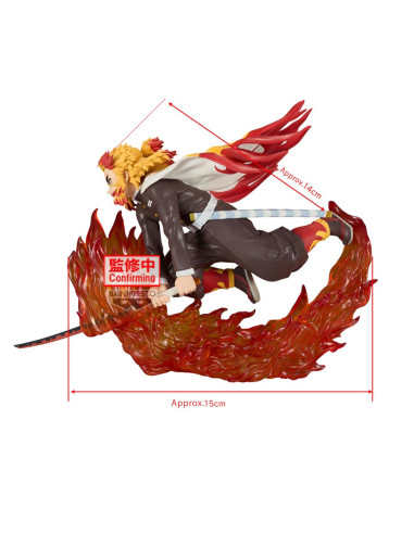 Profil de la figurine de Rengoku, soulignant les dimensions de la figurine et la conception de sa cape