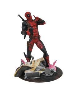 Figurine de Deadpool Marvel Gallery de face, sur son diorama du camion de tacos