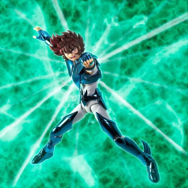 Seiya de Pégase déclenchant son attaque, dynamique et fidèle au style de la série.