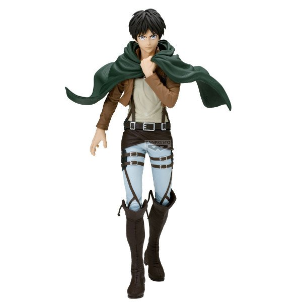 Vue avant de la figurine Eren Yeager Grandista montrant la pose et le manteau du Bataillon d’Exploration