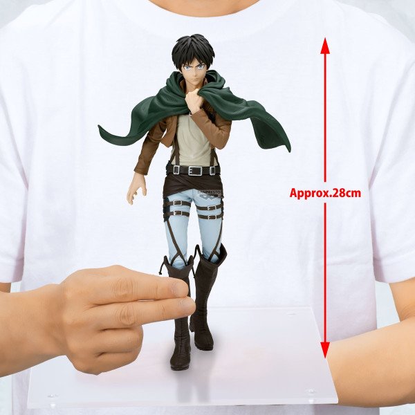 Figurine Attack on Titan Eren Yeager Grandista Banpresto d’environ 28 cm – vue avec indication de hauteur