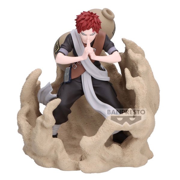 Figurine Naruto Shippuden Gaara Combination Battle 2 Banpresto en pose de combat avec effet de sable – vue avant