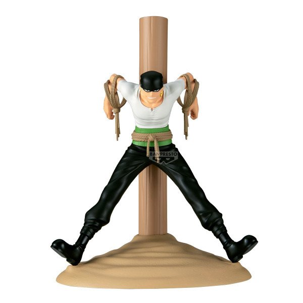 Figurine Roronoa Zoro Pirate Hunter Figure Life Banpresto attaché au poteau – vue de face