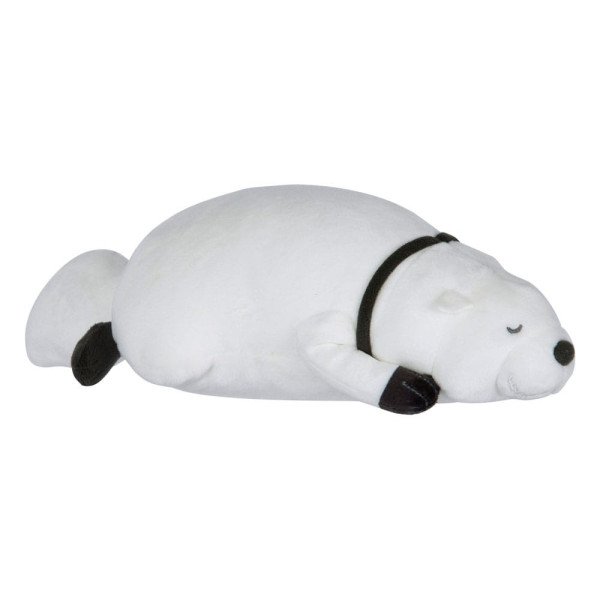 Vue de profil de la peluche Bond Forger montrant son collier noir caractéristique et sa position allongée.