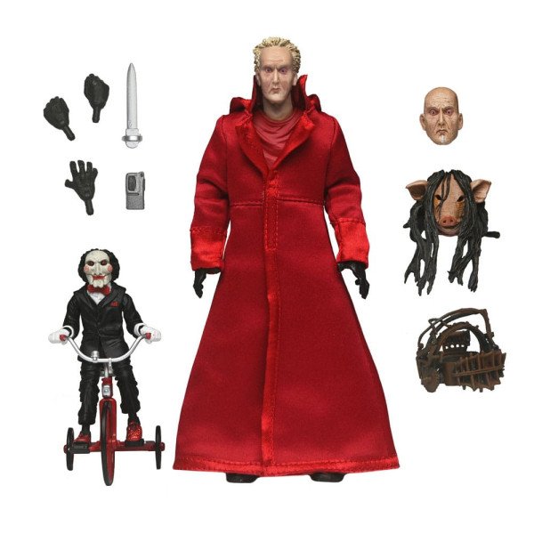 Figurine de collection Jigsaw John Kramer Saw Ultimate par NECA avec têtes interchangeables et accessoires