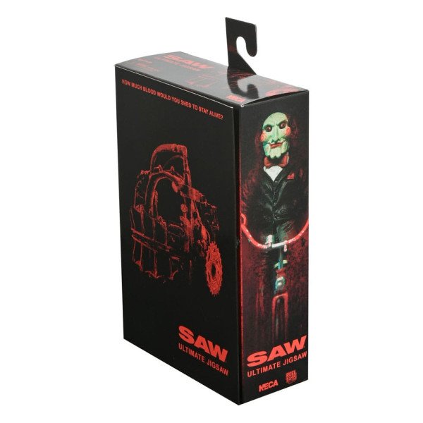 Boîte figurine de collection Jigsaw Saw Ultimate par NECA, packaging officiel vue côté