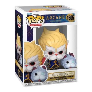 Figurine de collection Heimerdinger avec Poro Arcane League of Legends par Funko POP Television vue de face hors boîte. 2