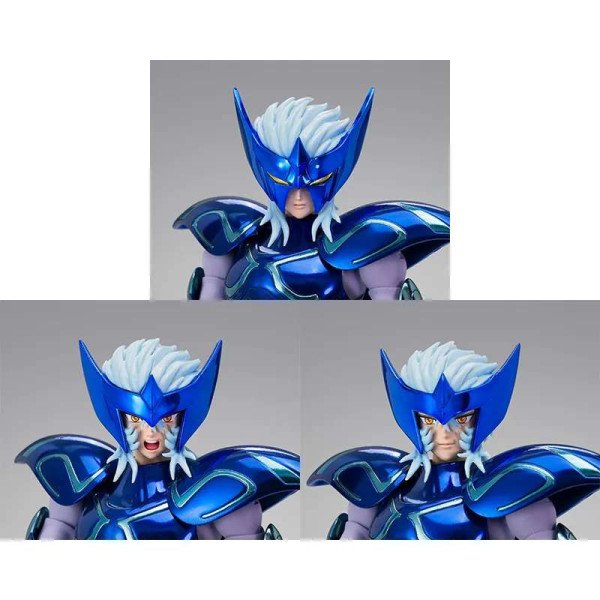 Détails des visages interchangeables avec casque de la figurine Saint Cloth Myth EX Epsilon Alioth Fenrir Bandai.