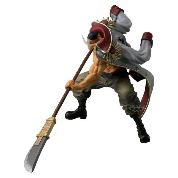 Figurine Edward Newgate Grandista Special Edition One Piece Banpresto en vue face complete, posture offensive avec manteau blanc