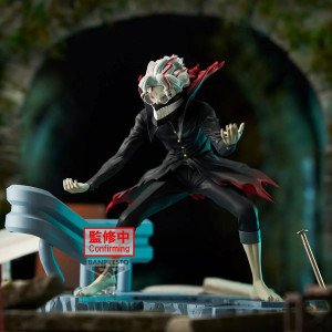 Figurine Okarun Dandadan Figlife Banpresto tenant un stylo transparent dans une scene dynamique. 2