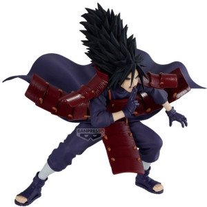 Figurine Madara Uchiha Naruto Shippuden Vibration Stars Banpresto realisant un signe ninja avec cape et armure samurai rouge. 2