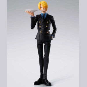 Figurine S.H.Figuarts Sanji One Piece Romance Dawn, vue plein pied avec plateau.