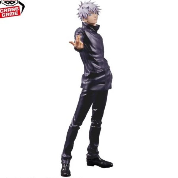 Figurine Grandista Gojo Satoru (Jujutsu Kaisen) Banpresto, vue profil corps entier sur fond blanc, pose bras tendu.