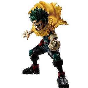 Figurine Ichibansho Izuku Midoriya (Deku) My Hero Academia, vue de face, pose de combat avec cape jaune. 2