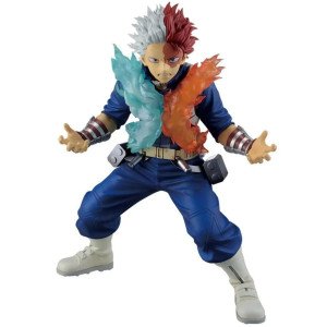 Figurine Shoto Todoroki Ichibansho Bandai Spirits My Hero Academia, vue de face avec effets glace bleue et flamme orange.
