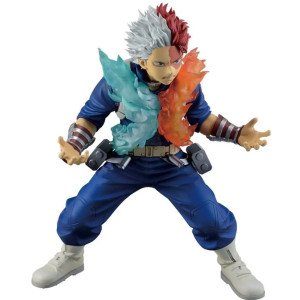 Figurine Shoto Todoroki Ichibansho Bandai Spirits My Hero Academia, vue de face avec effets glace bleue et flamme orange. 2