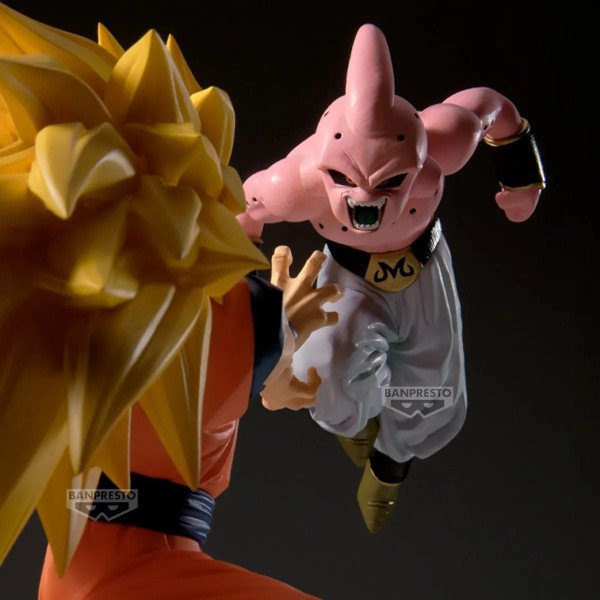 Figurine Match Makers Majin Buu Pure (Dragon Ball Z) Banpresto, face à Super Saiyan 3 Son Goku.