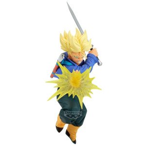 Figurine G x Materia Trunks (Dragon Ball Z) Banpresto, vue de face avec épée levée et effet jaune.