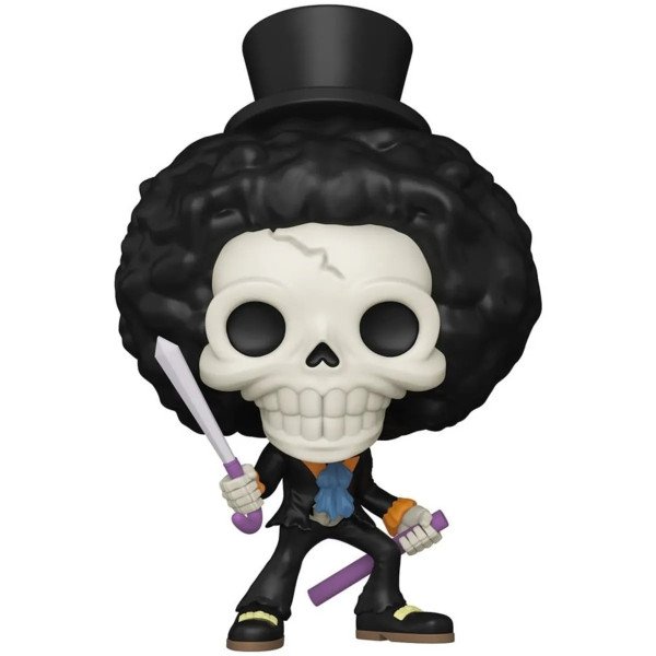 Figurine vinyle POP! Animation Brook Refresh (One Piece) Funko, vue de face avec canne-épée.