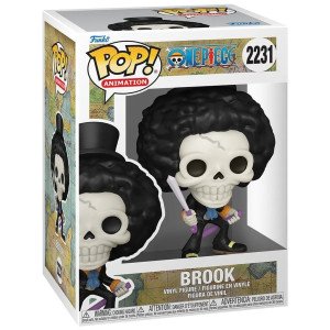 Figurine vinyle POP! Animation Brook Refresh (One Piece) Funko, vue de face avec canne-épée. 2