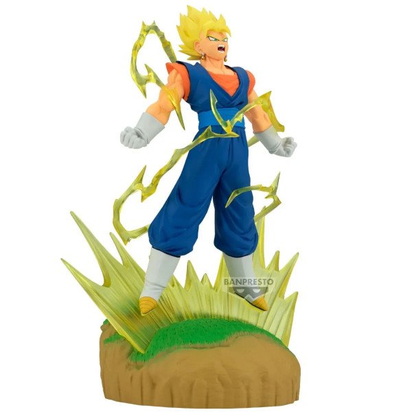 Figurine History Box Vegito (Dragon Ball) Banpresto, vue de face avec éclairs jaunes.