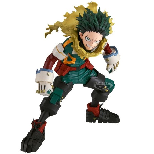 Figurine Grandista Izuku Midoriya (My Hero Academia) Banpresto, vue de face en posture d'attaque.