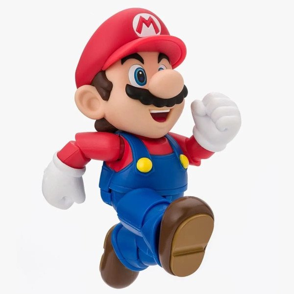 Figurine S.H. Figuarts Mario (Super Mario), pose de course avec jambe levée.