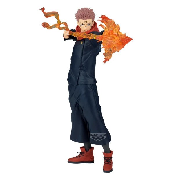 Figurine Maximatic Plus Sukuna (Jujutsu Kaisen) Banpresto, vue de face avec flamme orange.