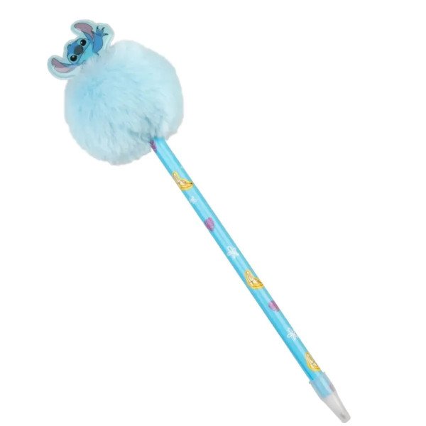 Stylo Disney Stitch Tropical avec pompon bleu, vue produit complète sur fond blanc.