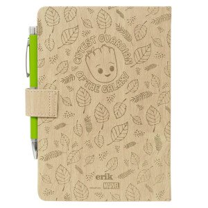 Carnet premium A5 Marvel Groot avec stylo projecteur, couverture beige I Am Groot effet bois. 2