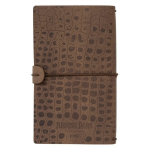 Carnet de voyage Jurassic Park avec logo officiel embossé sur couverture effet reptile, vue de face. 2