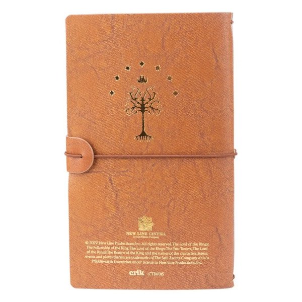 Carnet de voyage Le Seigneur des Anneaux avec Arbre du Gondor doré sur couverture arrière camel