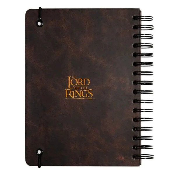 Carnet couverture rigide A5 Le Seigneur des Anneaux avec logo doré sur fond brun effet cuir