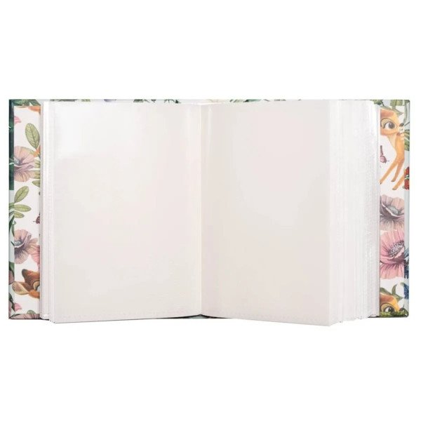 Album photo Bambi 100 pochettes 10x15 cm ouvert avec pages plastifiées et motif fleuri en bordure