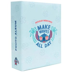 Album photo Disney Stitch 100 pochettes 10x15 cm avec couverture bleu clair et Stitch tropical Make Waves All Day