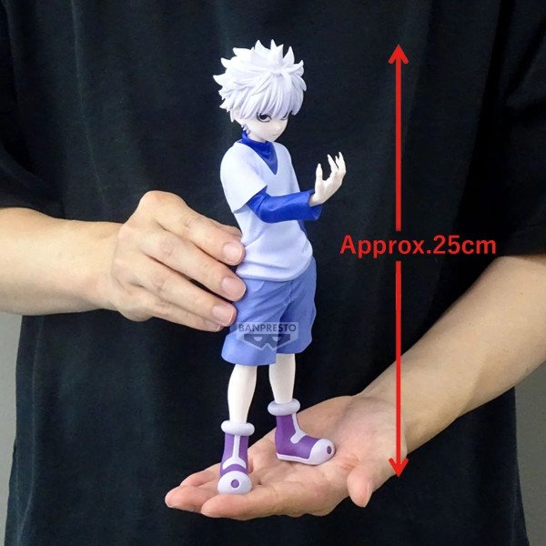 Figurine Killua Zoldyck Grandista de Hunter x Hunter par Banpresto avec aperçu de la taille en main