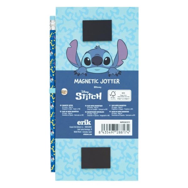 Dos du bloc notes magnétique Disney Stitch Tropical avec magnets au dos et crayon assorti Erik