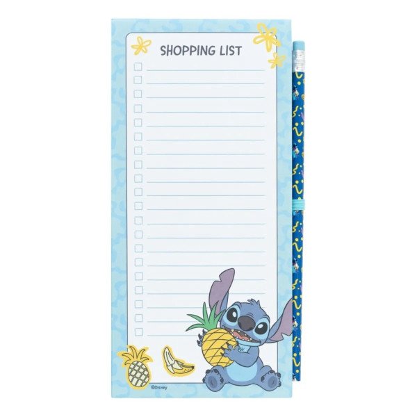 Bloc notes magnétique Disney Stitch Tropical avec motif Stitch tenant un ananas et crayon assorti Erik