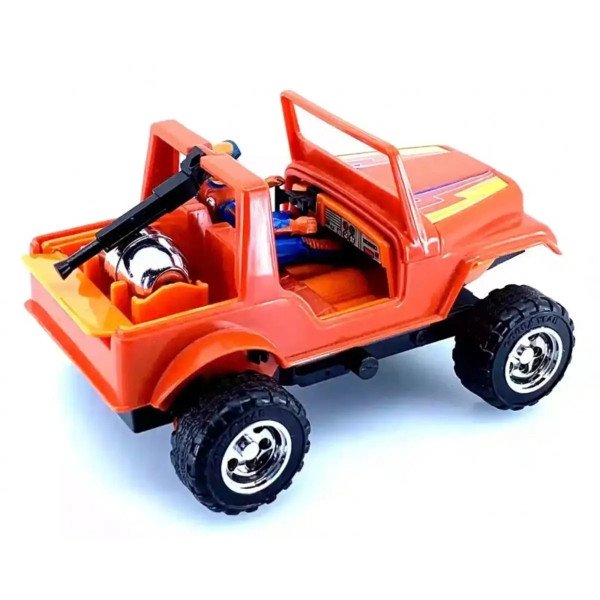 Vehicule Gator M.A.S.K vue arriere avec accessoires et figurine dans jeep rouge