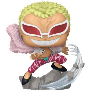 Figurine Funko Pop Doflamingo One Piece en pose d attaque avec effet de fil sur socle