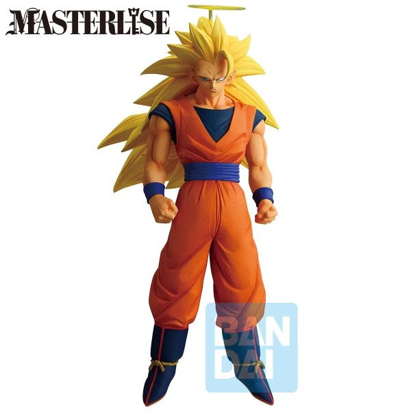Figurine Goku Super Saiyan 3 Dragon Ball Z Ichibansho Masterlise vue de face avec halo et cheveux longs