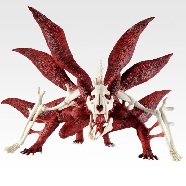 Figurine Kyubi Naruto Shippuden Ichibansho vue de face avec squelette apparent et neuf queues déployées