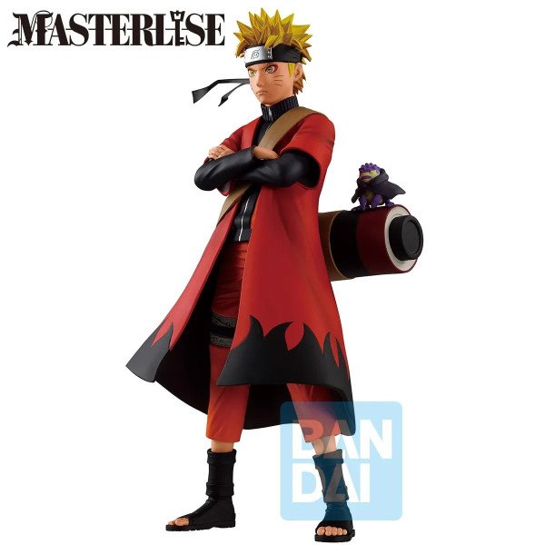 Figurine Naruto Uzumaki Ichibansho Masterlise en tenue rouge avec rouleau et crapaud vue de face